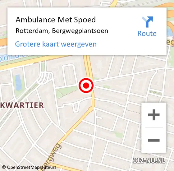 Locatie op kaart van de 112 melding: Ambulance Met Spoed Naar Rotterdam, Bergwegplantsoen op 14 maart 2024 15:43