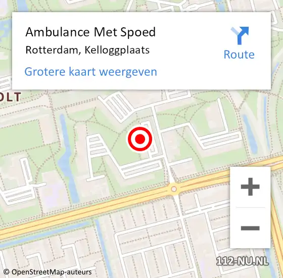 Locatie op kaart van de 112 melding: Ambulance Met Spoed Naar Rotterdam, Kelloggplaats op 14 maart 2024 16:29