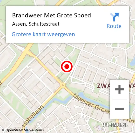 Locatie op kaart van de 112 melding: Brandweer Met Grote Spoed Naar Assen, Schultestraat op 14 maart 2024 16:29