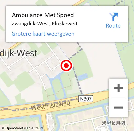 Locatie op kaart van de 112 melding: Ambulance Met Spoed Naar Zwaagdijk-West, Klokkeweit op 14 maart 2024 16:36