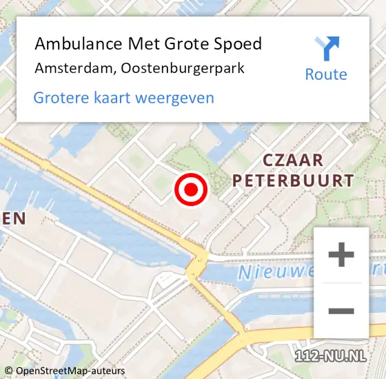 Locatie op kaart van de 112 melding: Ambulance Met Grote Spoed Naar Amsterdam, Oostenburgerpark op 14 maart 2024 16:39