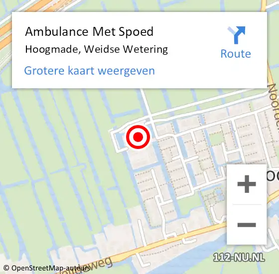 Locatie op kaart van de 112 melding: Ambulance Met Spoed Naar Hoogmade, Weidse Wetering op 14 maart 2024 16:45