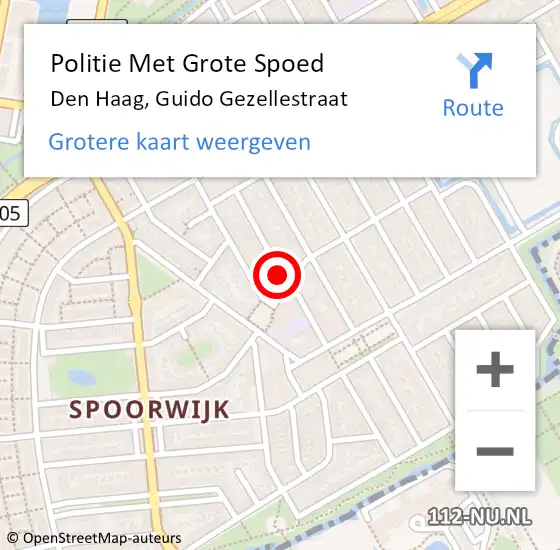 Locatie op kaart van de 112 melding: Politie Met Grote Spoed Naar Den Haag, Guido Gezellestraat op 14 maart 2024 16:59