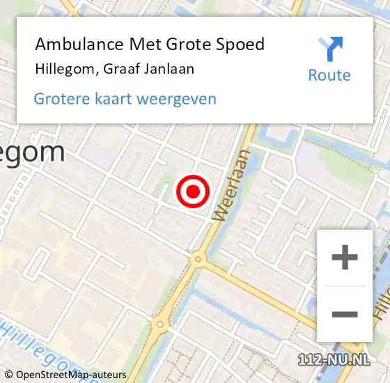 Locatie op kaart van de 112 melding: Ambulance Met Grote Spoed Naar Hillegom, Graaf Janlaan op 14 maart 2024 17:09