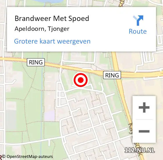 Locatie op kaart van de 112 melding: Brandweer Met Spoed Naar Apeldoorn, Tjonger op 14 maart 2024 17:20