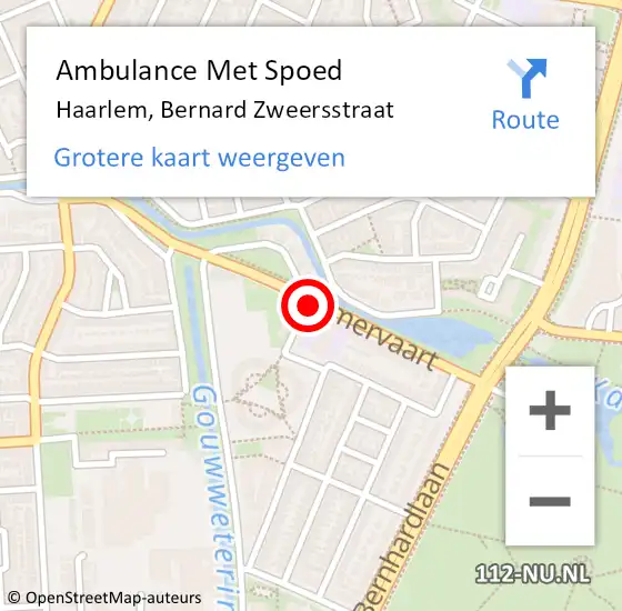 Locatie op kaart van de 112 melding: Ambulance Met Spoed Naar Haarlem, Bernard Zweersstraat op 14 maart 2024 17:21