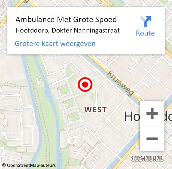 Locatie op kaart van de 112 melding: Ambulance Met Grote Spoed Naar Hoofddorp, Dokter Nanningastraat op 14 maart 2024 17:41