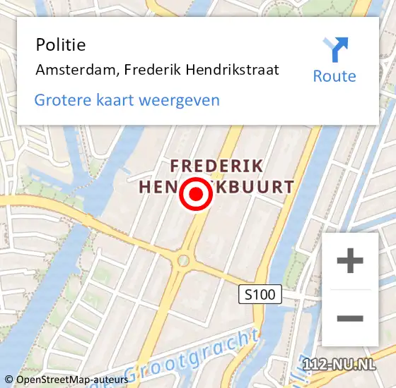 Locatie op kaart van de 112 melding: Politie Amsterdam, Frederik Hendrikstraat op 14 maart 2024 17:57