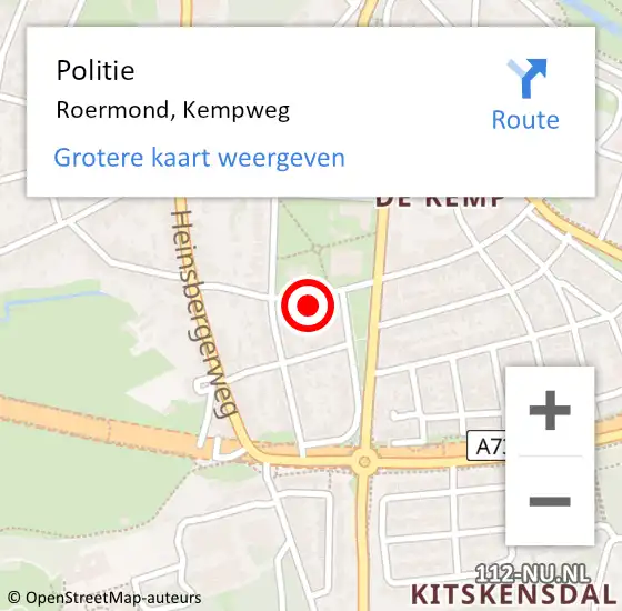 Locatie op kaart van de 112 melding: Politie Roermond, Kempweg op 14 maart 2024 18:01
