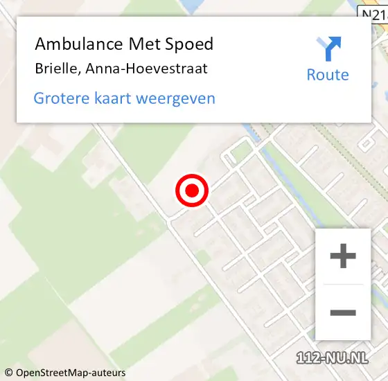 Locatie op kaart van de 112 melding: Ambulance Met Spoed Naar Brielle, Anna-Hoevestraat op 14 maart 2024 18:09
