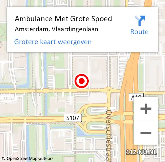 Locatie op kaart van de 112 melding: Ambulance Met Grote Spoed Naar Amsterdam, Vlaardingenlaan op 14 maart 2024 18:11