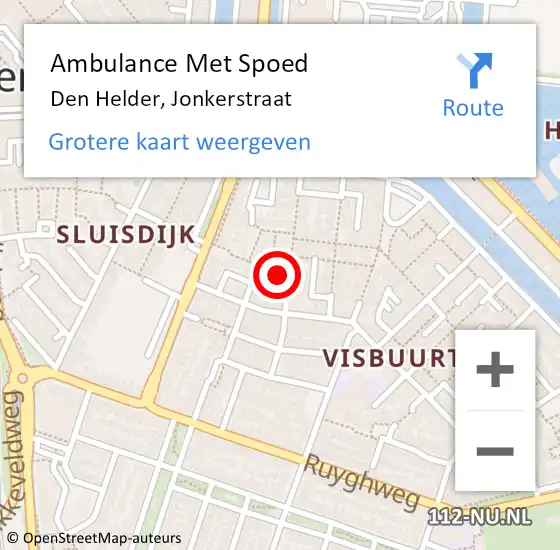 Locatie op kaart van de 112 melding: Ambulance Met Spoed Naar Den Helder, Jonkerstraat op 14 maart 2024 19:11