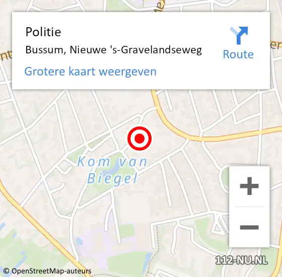 Locatie op kaart van de 112 melding: Politie Bussum, Nieuwe 's-Gravelandseweg op 14 maart 2024 19:37