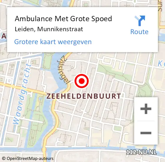 Locatie op kaart van de 112 melding: Ambulance Met Grote Spoed Naar Leiden, Munnikenstraat op 14 maart 2024 19:50