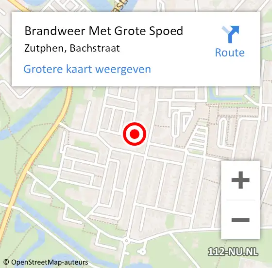 Locatie op kaart van de 112 melding: Brandweer Met Grote Spoed Naar Zutphen, Bachstraat op 14 maart 2024 20:18