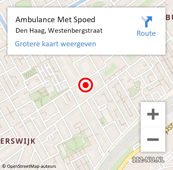 Locatie op kaart van de 112 melding: Ambulance Met Spoed Naar Den Haag, Westenbergstraat op 14 maart 2024 20:23