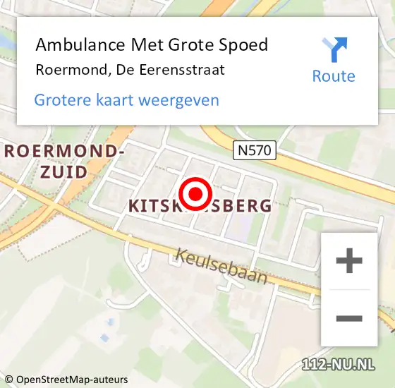 Locatie op kaart van de 112 melding: Ambulance Met Grote Spoed Naar Roermond, De Eerensstraat op 14 maart 2024 20:33