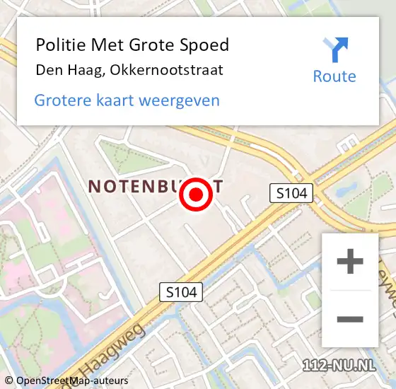 Locatie op kaart van de 112 melding: Politie Met Grote Spoed Naar Den Haag, Okkernootstraat op 14 maart 2024 21:03