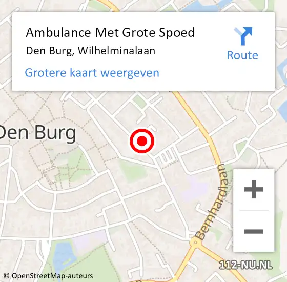 Locatie op kaart van de 112 melding: Ambulance Met Grote Spoed Naar Den Burg, Wilhelminalaan op 14 maart 2024 21:29