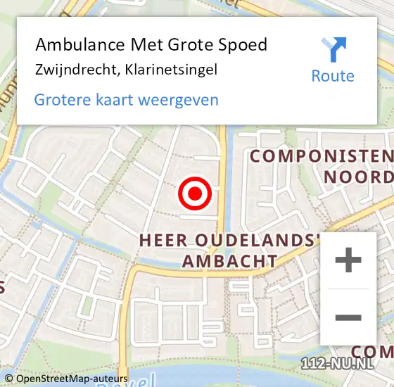 Locatie op kaart van de 112 melding: Ambulance Met Grote Spoed Naar Zwijndrecht, Klarinetsingel op 14 maart 2024 21:46