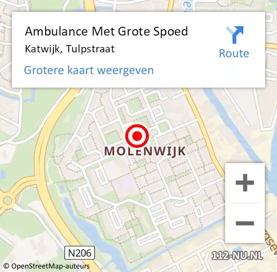 Locatie op kaart van de 112 melding: Ambulance Met Grote Spoed Naar Katwijk, Tulpstraat op 14 maart 2024 22:13