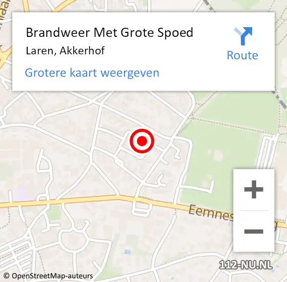 Locatie op kaart van de 112 melding: Brandweer Met Grote Spoed Naar Laren, Akkerhof op 14 maart 2024 23:00
