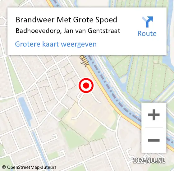 Locatie op kaart van de 112 melding: Brandweer Met Grote Spoed Naar Badhoevedorp, Jan van Gentstraat op 15 maart 2024 00:50