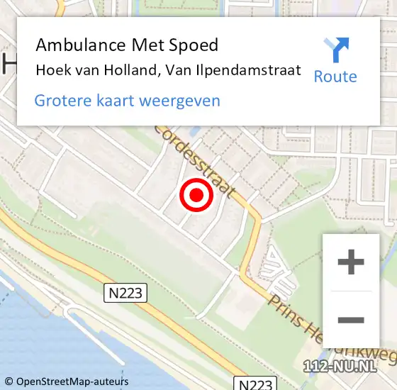 Locatie op kaart van de 112 melding: Ambulance Met Spoed Naar Hoek van Holland, Van Ilpendamstraat op 15 maart 2024 00:58