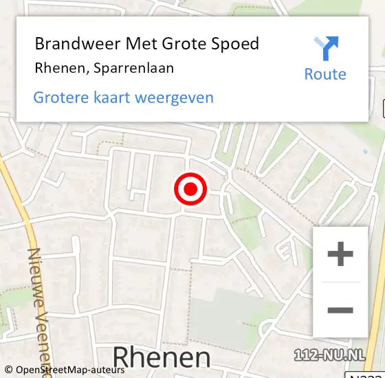 Locatie op kaart van de 112 melding: Brandweer Met Grote Spoed Naar Rhenen, Sparrenlaan op 15 maart 2024 01:36