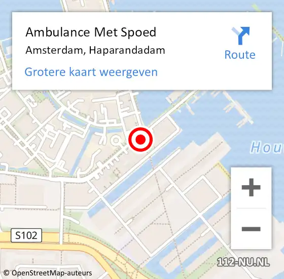 Locatie op kaart van de 112 melding: Ambulance Met Spoed Naar Amsterdam, Haparandadam op 15 maart 2024 01:50