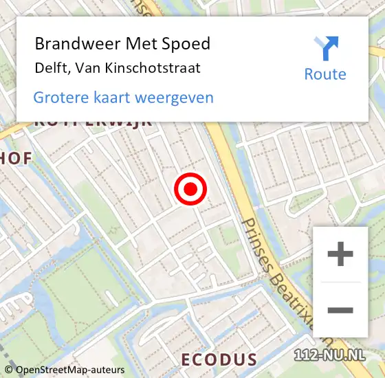 Locatie op kaart van de 112 melding: Brandweer Met Spoed Naar Delft, Van Kinschotstraat op 15 maart 2024 02:18