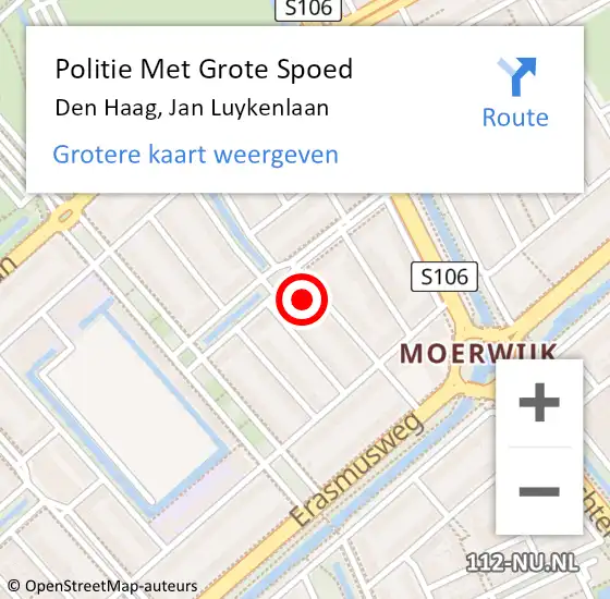 Locatie op kaart van de 112 melding: Politie Met Grote Spoed Naar Den Haag, Jan Luykenlaan op 15 maart 2024 05:29