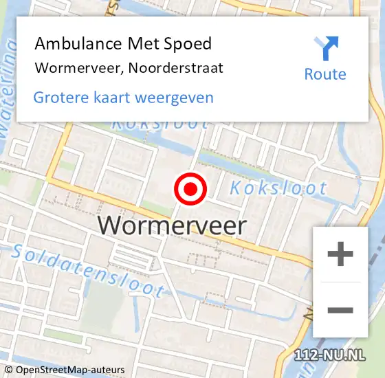 Locatie op kaart van de 112 melding: Ambulance Met Spoed Naar Wormerveer, Noorderstraat op 15 maart 2024 05:57