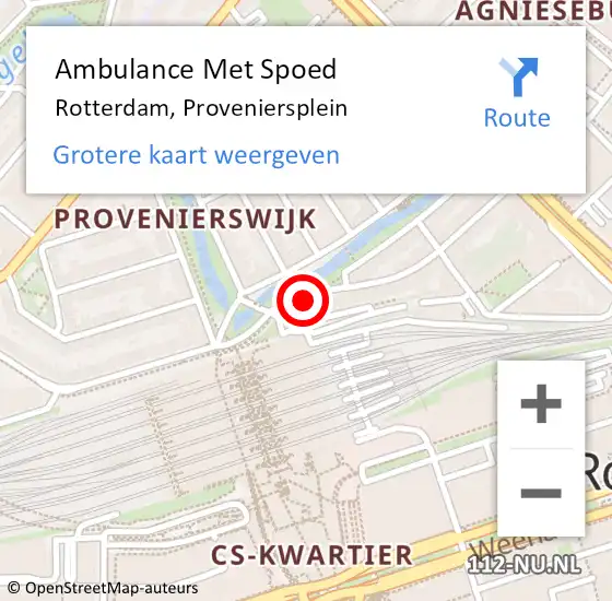 Locatie op kaart van de 112 melding: Ambulance Met Spoed Naar Rotterdam, Proveniersplein op 15 maart 2024 07:12