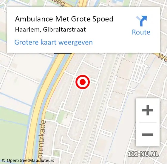 Locatie op kaart van de 112 melding: Ambulance Met Grote Spoed Naar Haarlem, Gibraltarstraat op 15 maart 2024 07:15