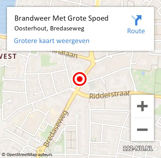 Locatie op kaart van de 112 melding: Brandweer Met Grote Spoed Naar Oosterhout, Bredaseweg op 15 maart 2024 07:26