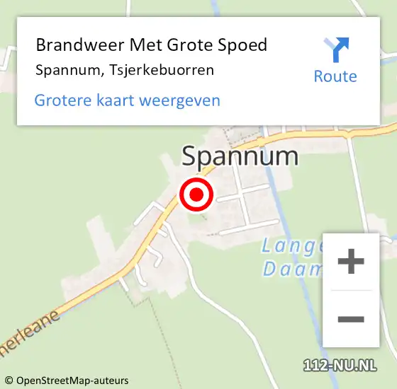 Locatie op kaart van de 112 melding: Brandweer Met Grote Spoed Naar Spannum, Tsjerkebuorren op 15 maart 2024 07:48