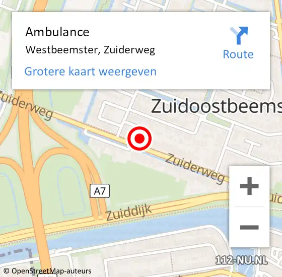 Locatie op kaart van de 112 melding: Ambulance Westbeemster, Zuiderweg op 15 maart 2024 08:27