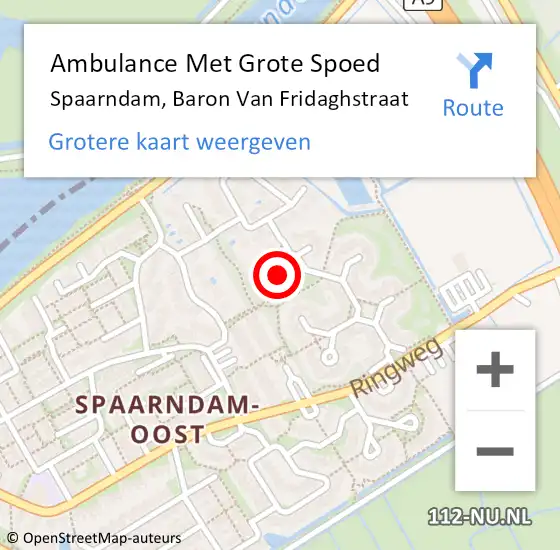 Locatie op kaart van de 112 melding: Ambulance Met Grote Spoed Naar Spaarndam, Baron Van Fridaghstraat op 29 september 2014 09:40