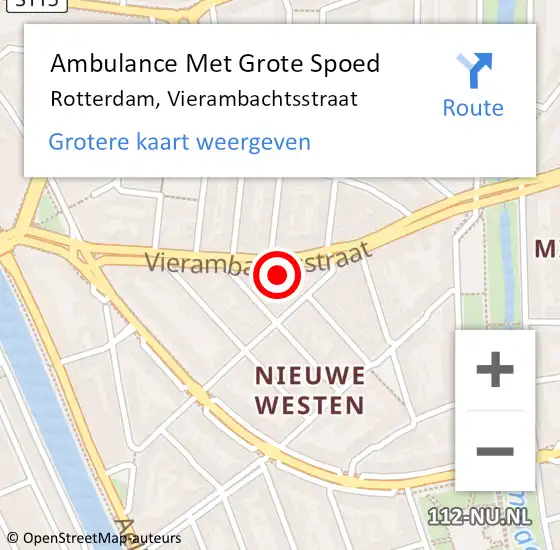 Locatie op kaart van de 112 melding: Ambulance Met Grote Spoed Naar Rotterdam, Vierambachtsstraat op 15 maart 2024 08:57