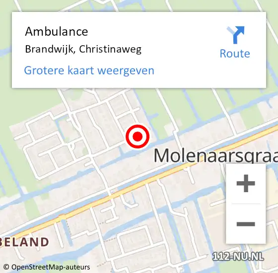 Locatie op kaart van de 112 melding: Ambulance Brandwijk, Christinaweg op 29 september 2014 09:43