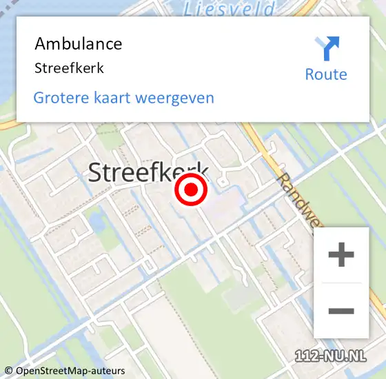 Locatie op kaart van de 112 melding: Ambulance Streefkerk op 15 maart 2024 09:30