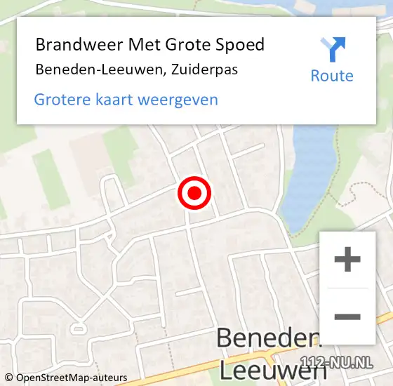 Locatie op kaart van de 112 melding: Brandweer Met Grote Spoed Naar Beneden-Leeuwen, Zuiderpas op 15 maart 2024 09:36