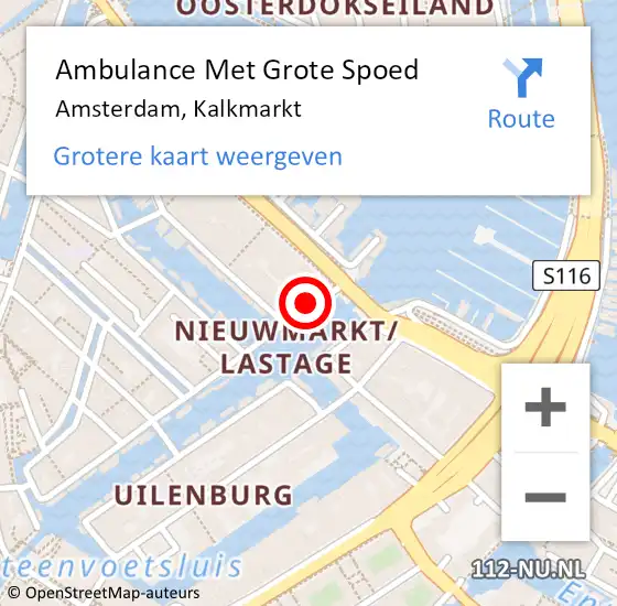 Locatie op kaart van de 112 melding: Ambulance Met Grote Spoed Naar Amsterdam, Kalkmarkt op 15 maart 2024 09:39