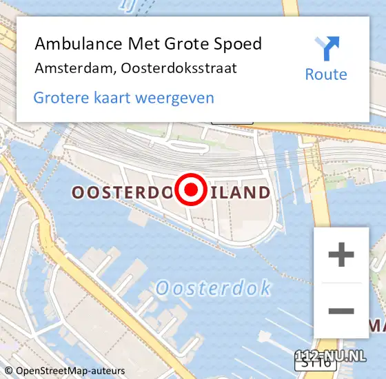 Locatie op kaart van de 112 melding: Ambulance Met Grote Spoed Naar Amsterdam, Oosterdoksstraat op 15 maart 2024 10:08