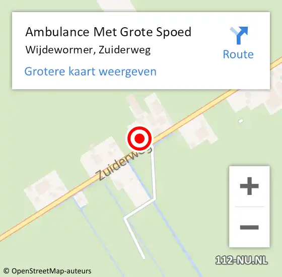 Locatie op kaart van de 112 melding: Ambulance Met Grote Spoed Naar Wijdewormer, Zuiderweg op 15 maart 2024 10:24
