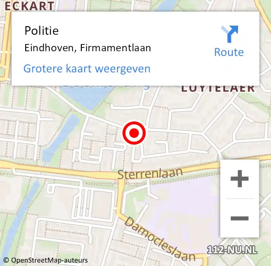Locatie op kaart van de 112 melding: Politie Eindhoven, Firmamentlaan op 15 maart 2024 10:49