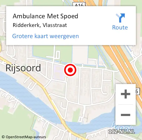 Locatie op kaart van de 112 melding: Ambulance Met Spoed Naar Ridderkerk, Vlasstraat op 15 maart 2024 11:10