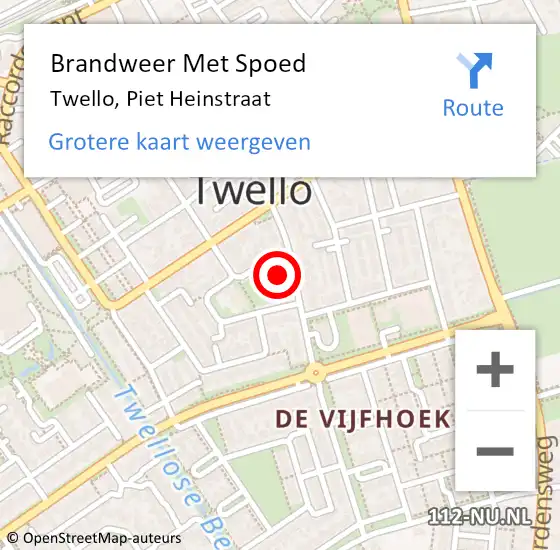 Locatie op kaart van de 112 melding: Brandweer Met Spoed Naar Twello, Piet Heinstraat op 15 maart 2024 11:18