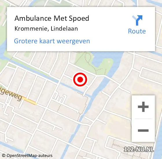 Locatie op kaart van de 112 melding: Ambulance Met Spoed Naar Krommenie, Lindelaan op 15 maart 2024 11:24